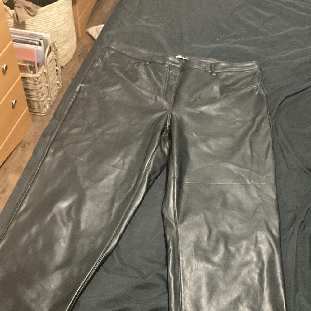 Straight leg faux leather pants